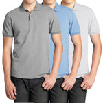 3-Pack Men's Short Sleeve Pique Polo Shirt with Ribbed Collar and Breathable Cotton-Blend Fabric (S-3XL)