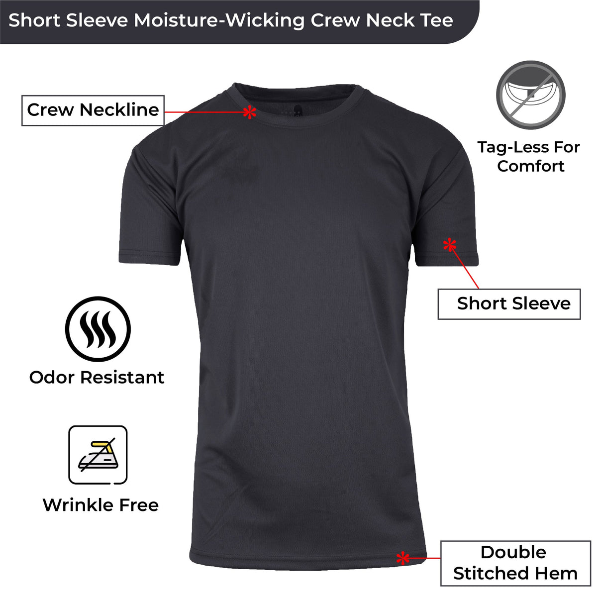 5-Pack Men's Short Sleeve Moisture-Wicking Quick Dry Performance Crew Neck Tee (S-2XL)